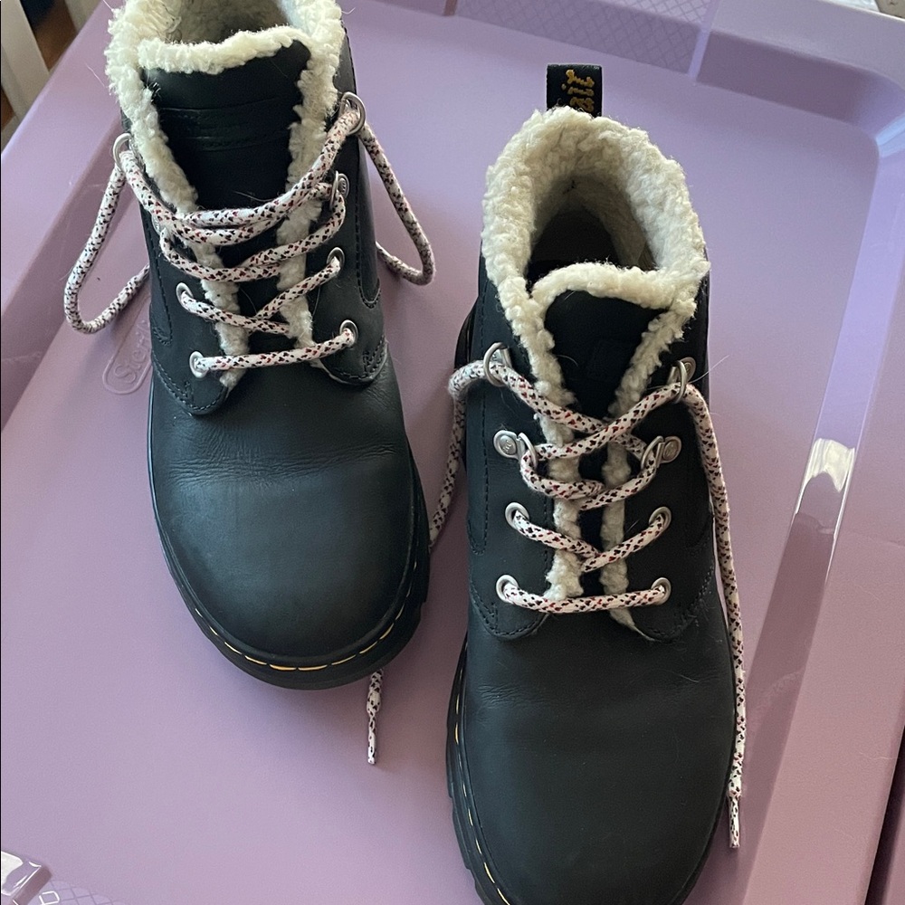 Dr. Martens Black Leather Sherpa-Lined Combat Boots